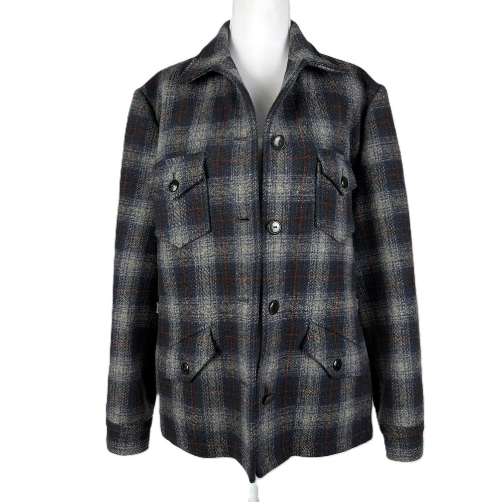 Vintage 80s Ralph Lauren Field Jacket Womens L Blue Plaid Wool Blend Union USA